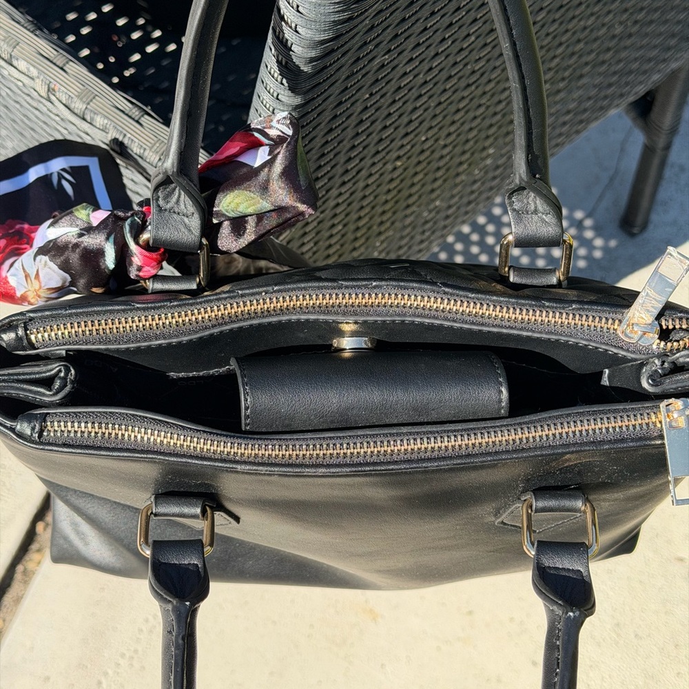 ALDO Black Quilted Shoulder Bag with Floral Scarf - Picture 14 of 14
